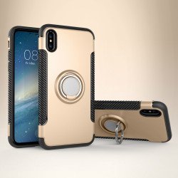 iPhone XS / X 360 Rotating Ring Stand Hybrid Case with Metal Plate (Gold)